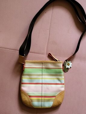 Coach Hampton Stripe Pastel Multi Crossbody Bag Y2K Vintage with Daisy Charm